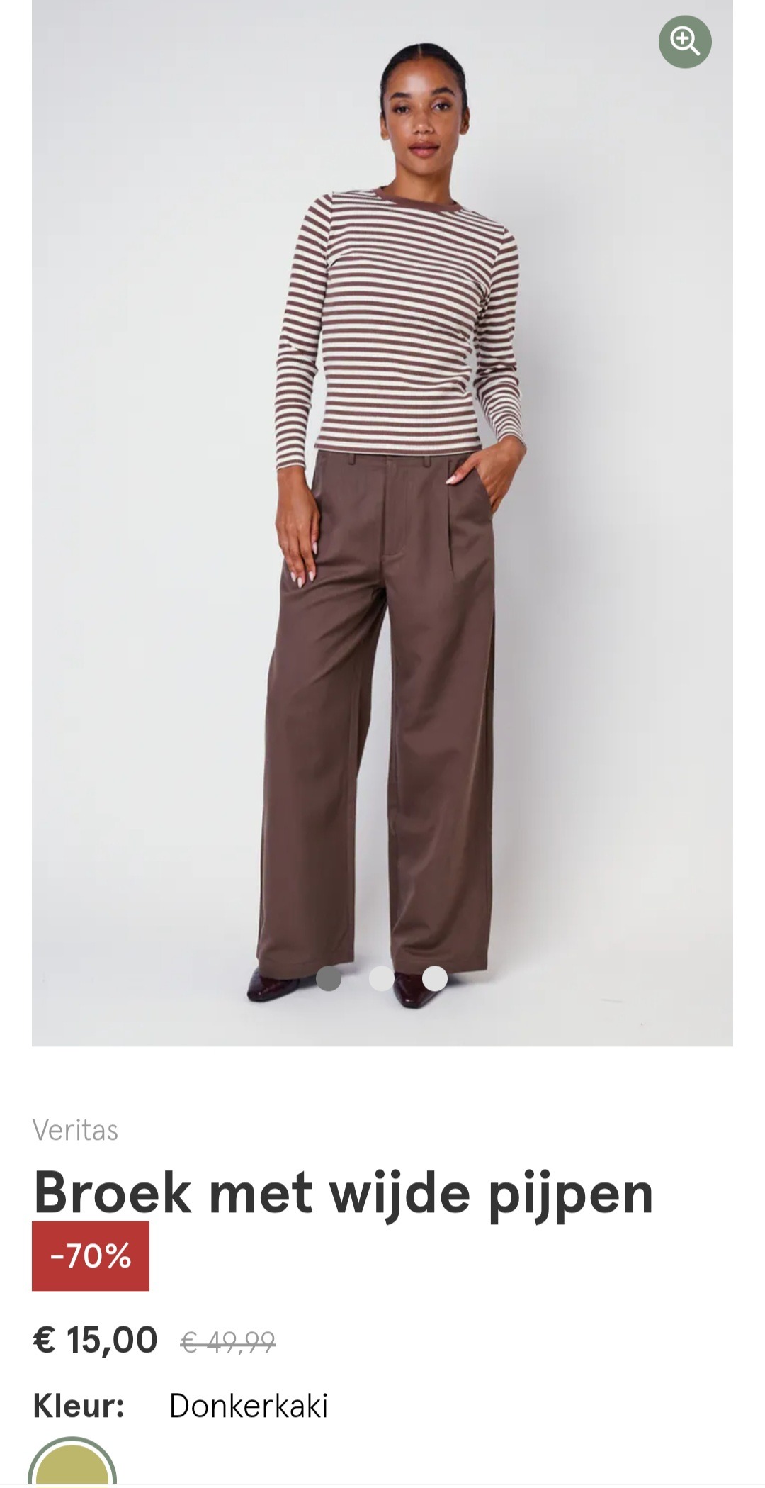 Donkerkaki broek met wijde pijpen -70%