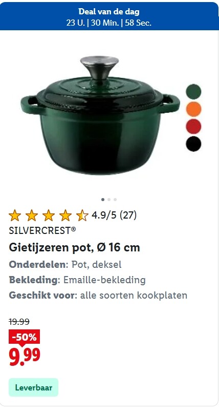 Gietijzeren pot 16 cm -50% op Lidl.be