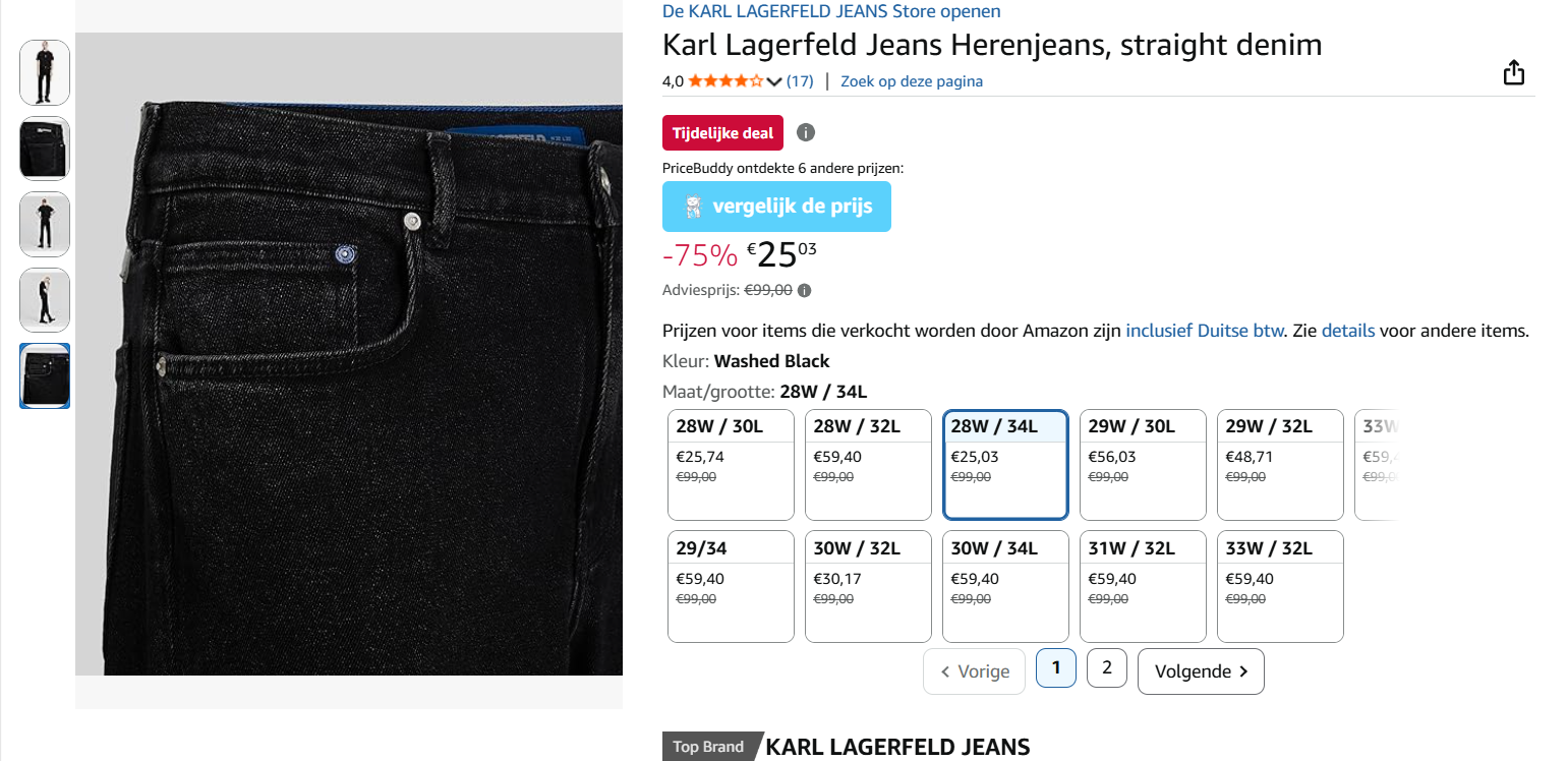 75% korting op heren jeans van Karl Lagerfeld