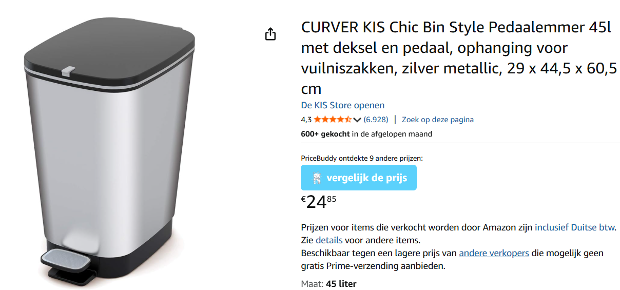Pedaalemmer 50L goedkoop bij Amazon