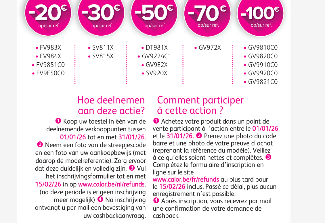 Cashback selectie Calor producten