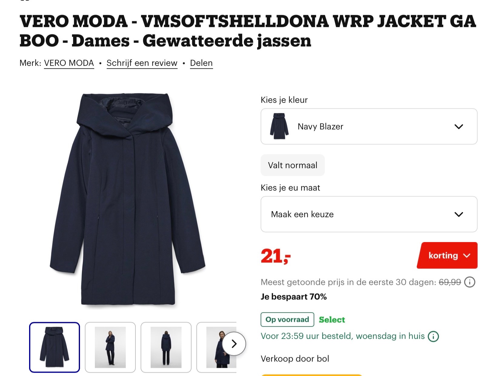 Vero Moda gewatteerde jas Dames -70%