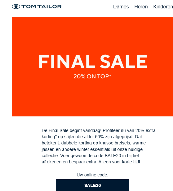 Tom Tailor: 20% extra korting op de sale