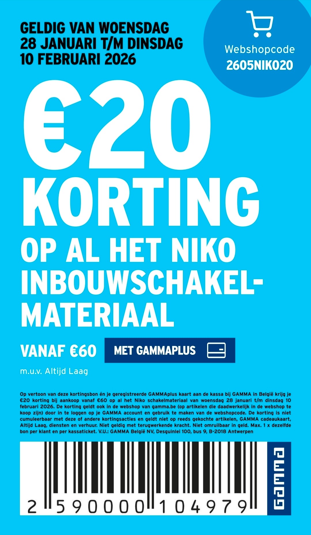 €20 korting op al het niko inbouwschakelmateriaal