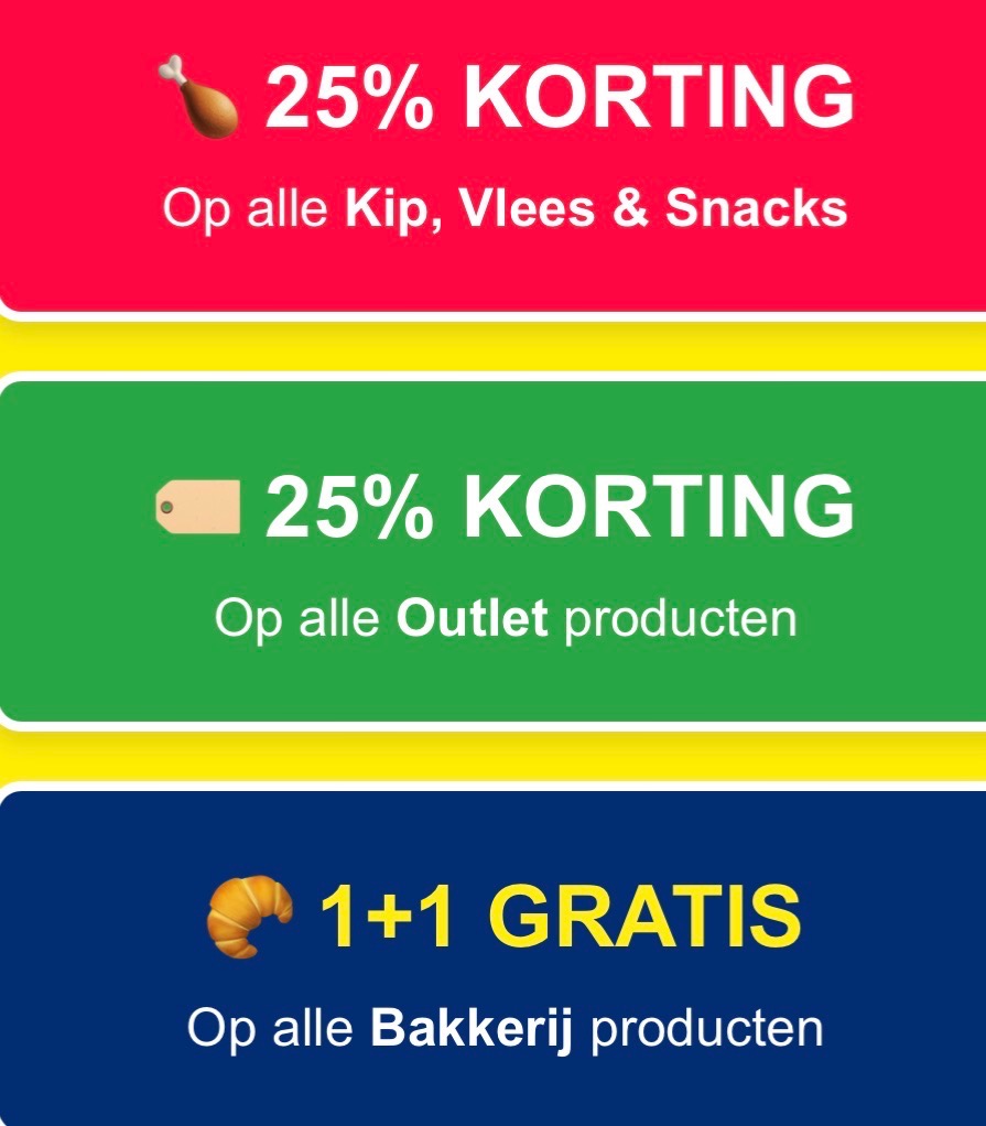 25% en 1+1 bij Megafoodstunter