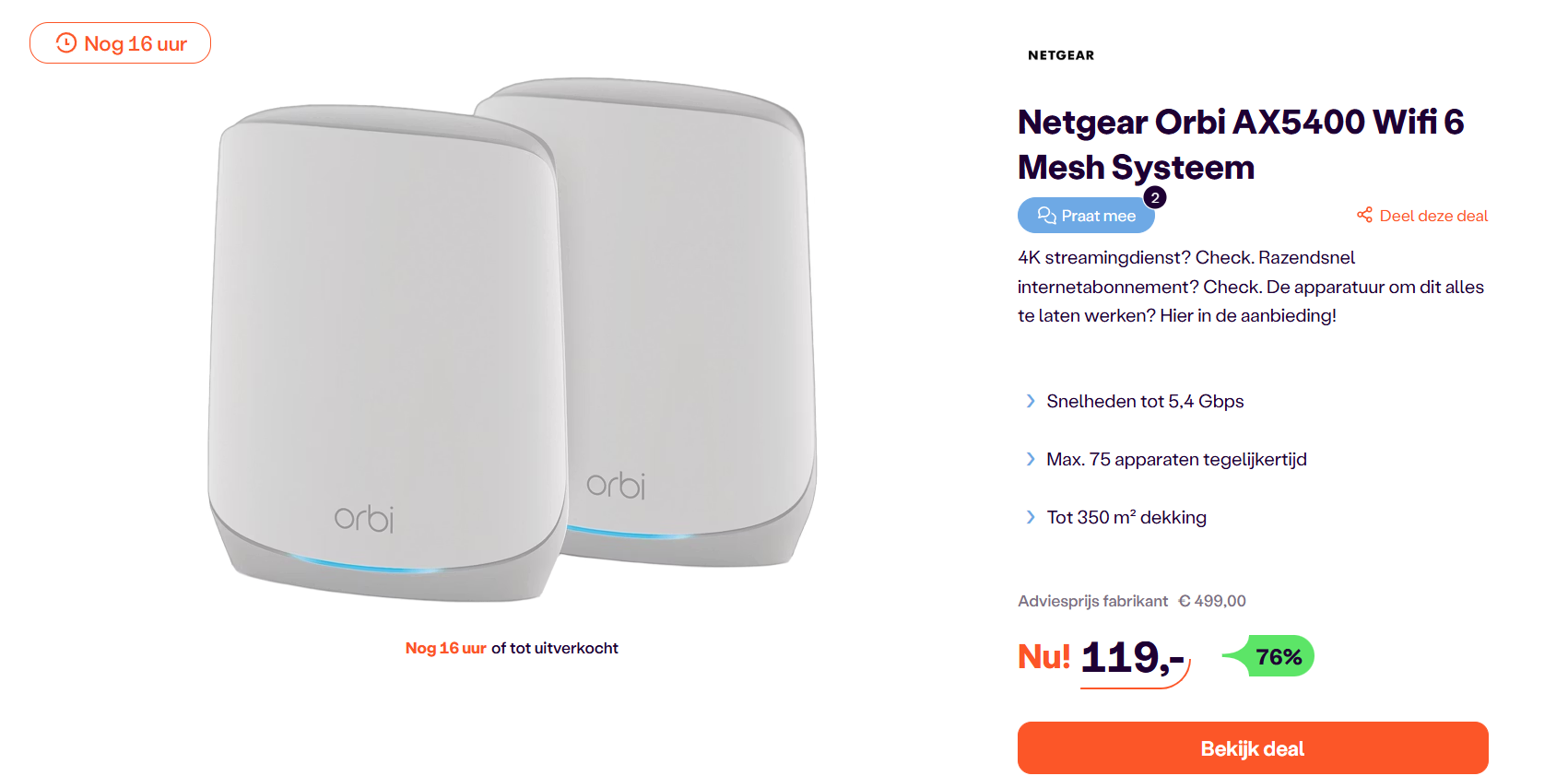 Netgear Orbi AX5400 Wifi 6 Mesh Systeem