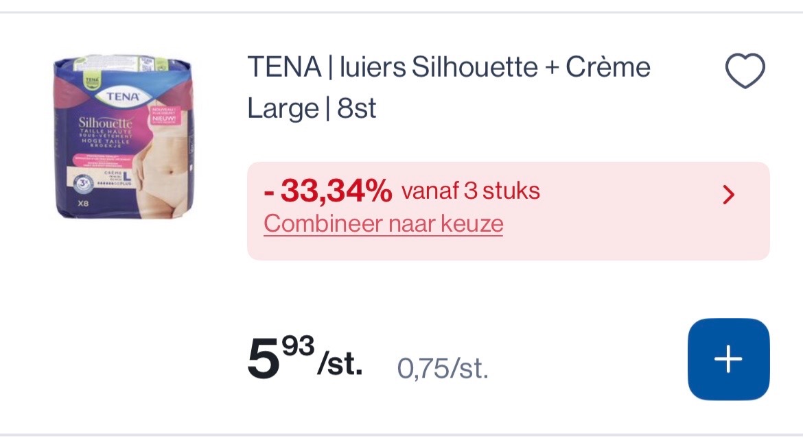 Tena luiers silhouette + crème goedkoper