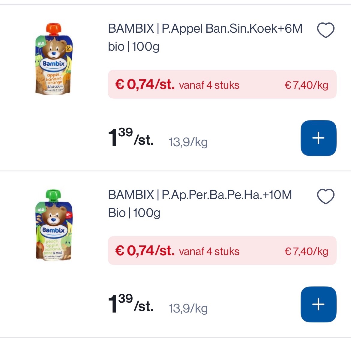 Bambix knijpzakjes slechts 0,74€/stuk