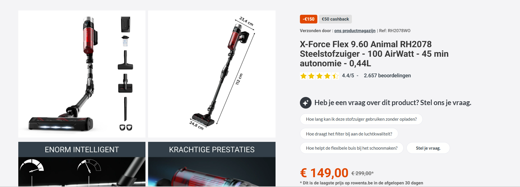 Steelstofzuiger: Rowenta X-Force Flex 9.60 RH2078