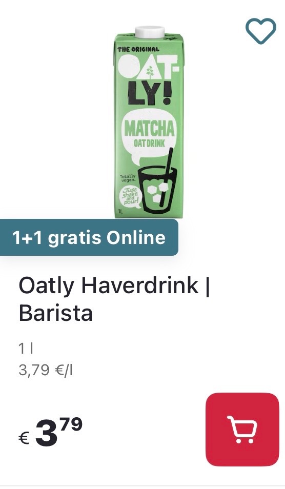 Oatly haverdrink barista 1L 1+1 gratis op Delhaize.be
