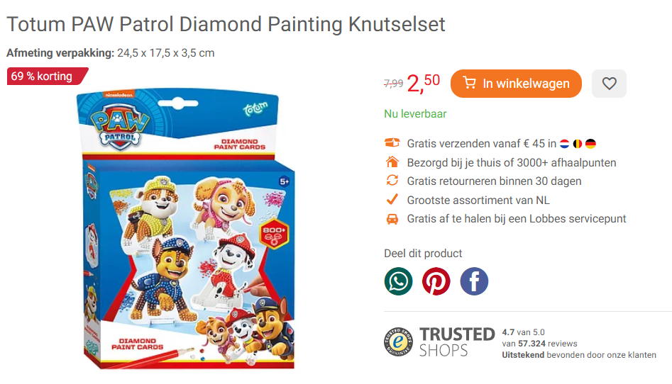 Paw Patrol diamond painting set €2,50