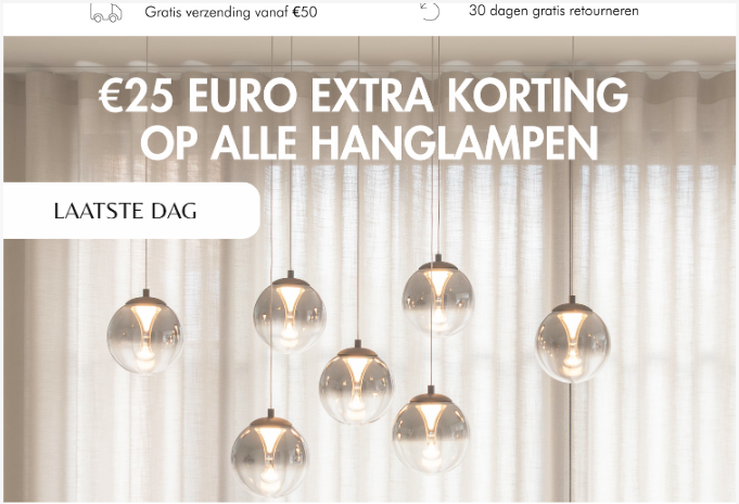 €25 korting op hanglampen 💡 ook geldig op afgeprijsde items
