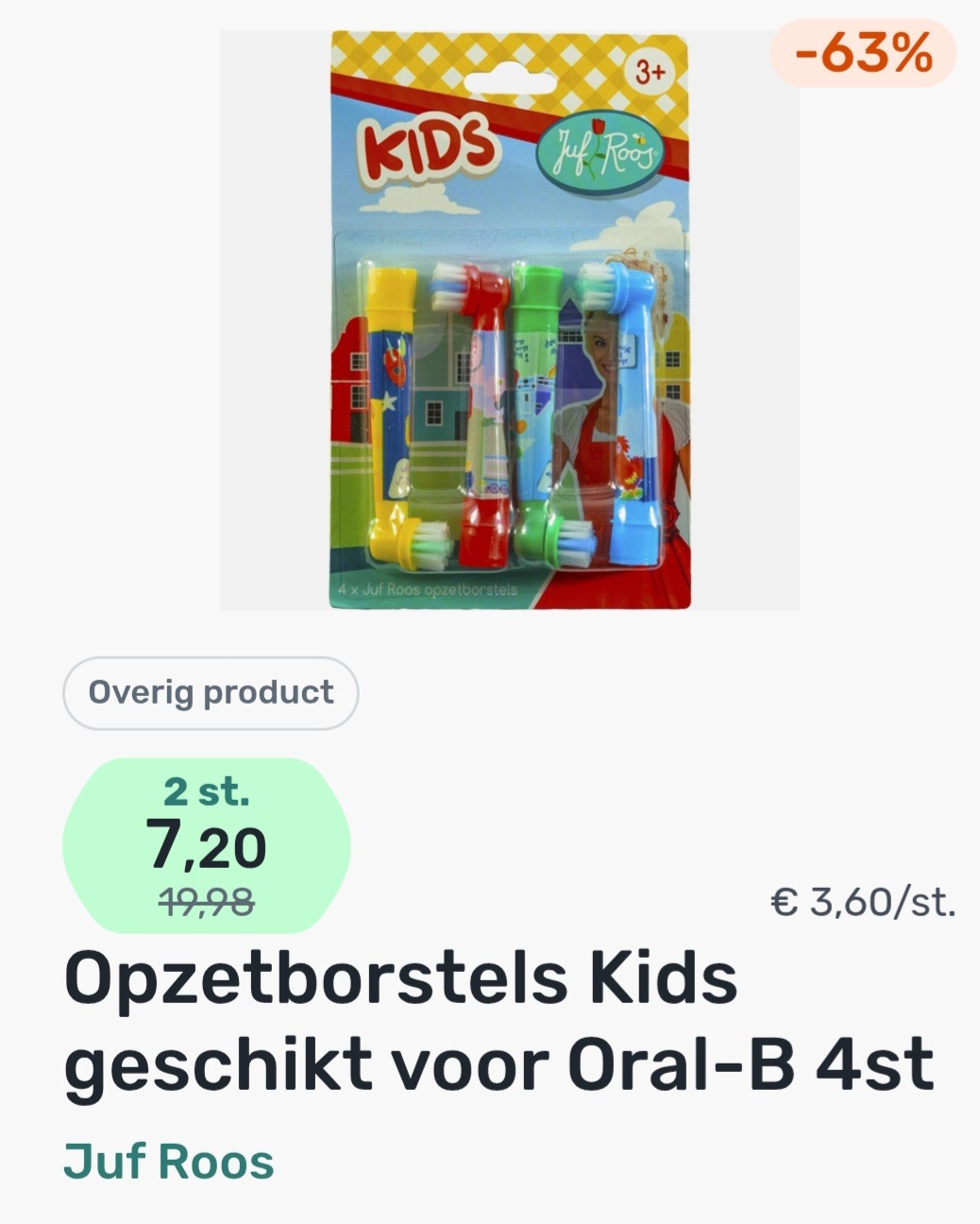 2x opzetborstels kids geschikt voor Oral-B 4st -63%