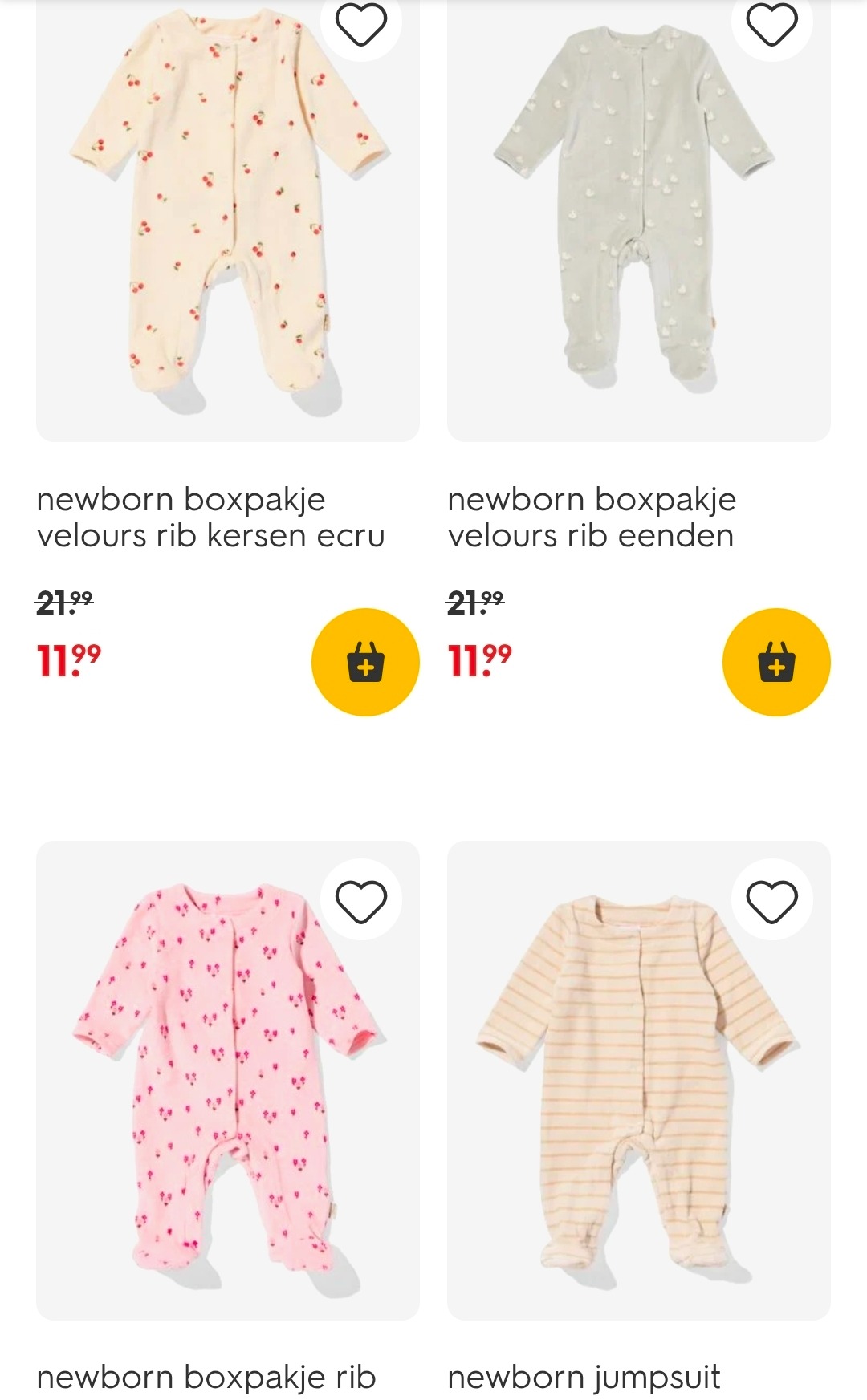 New born velours pakjes nu €11,99 bij Hema