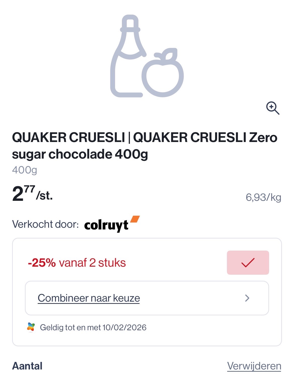 Quaker cruesli zero sugar chocolade 400 gram goedkoper