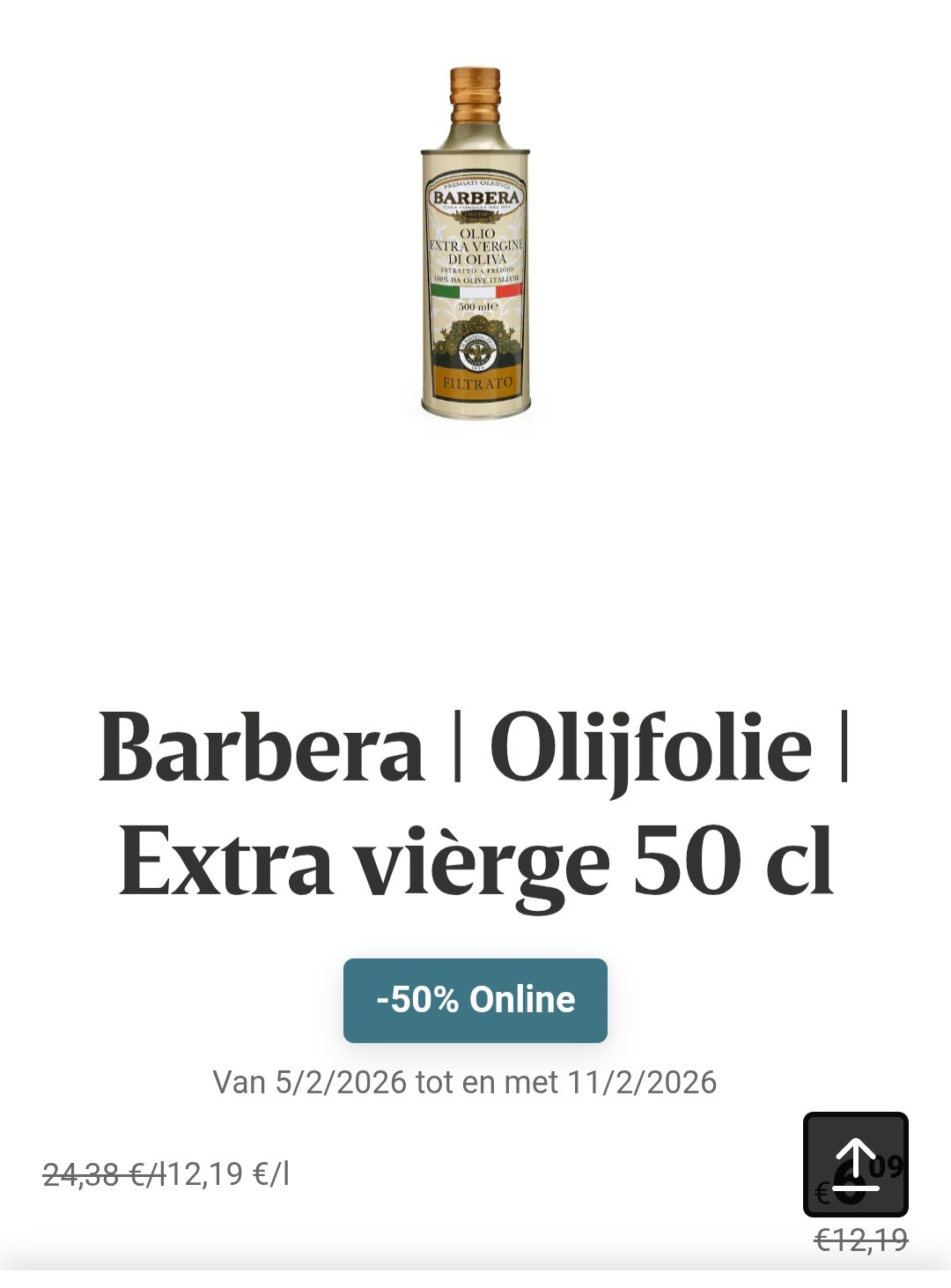 Barbera Olijfolie Extra vièrge 50 cl -50% Online Only