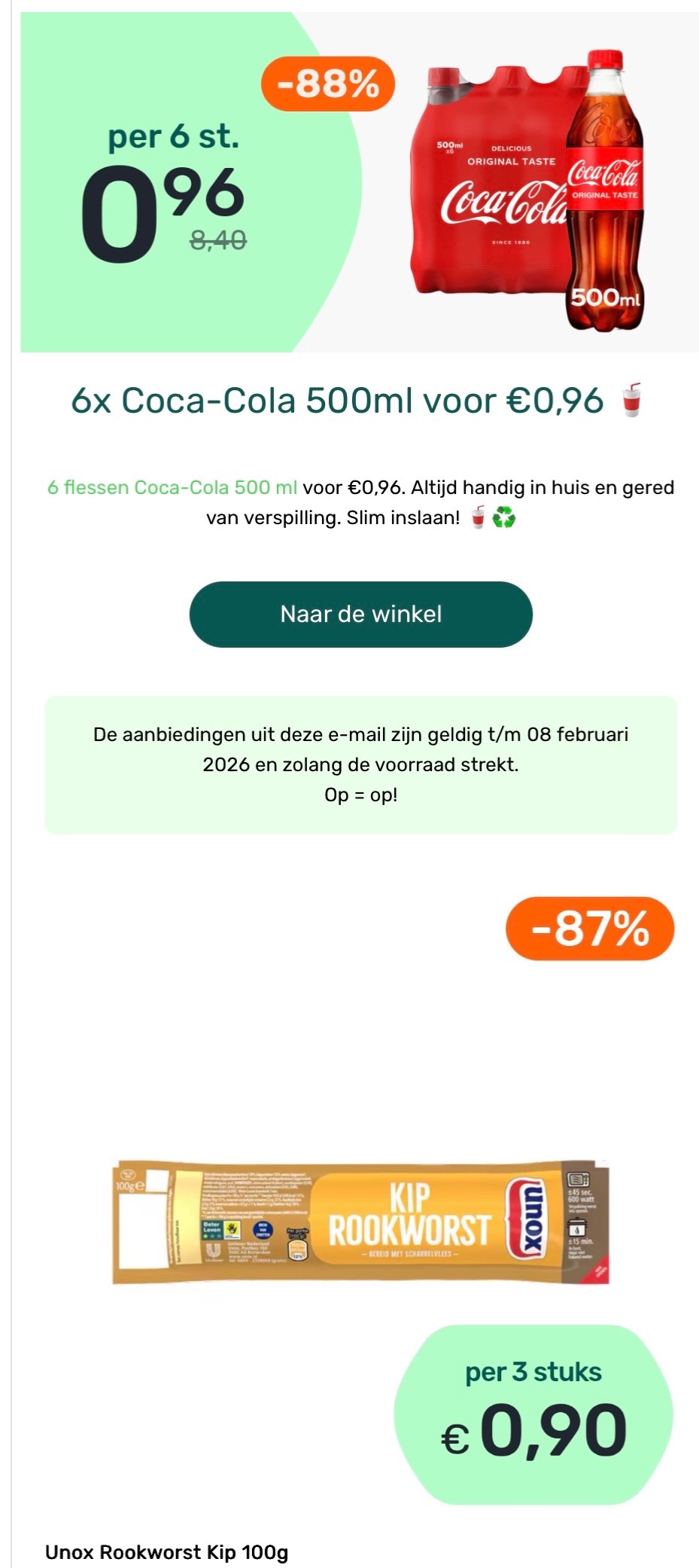 Foodello, coca cola, Unox rookworst