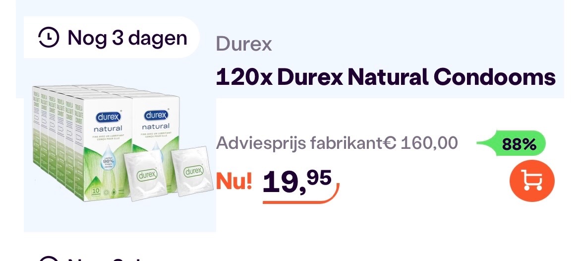120 x durex naturel condooms -88% op ibood.com