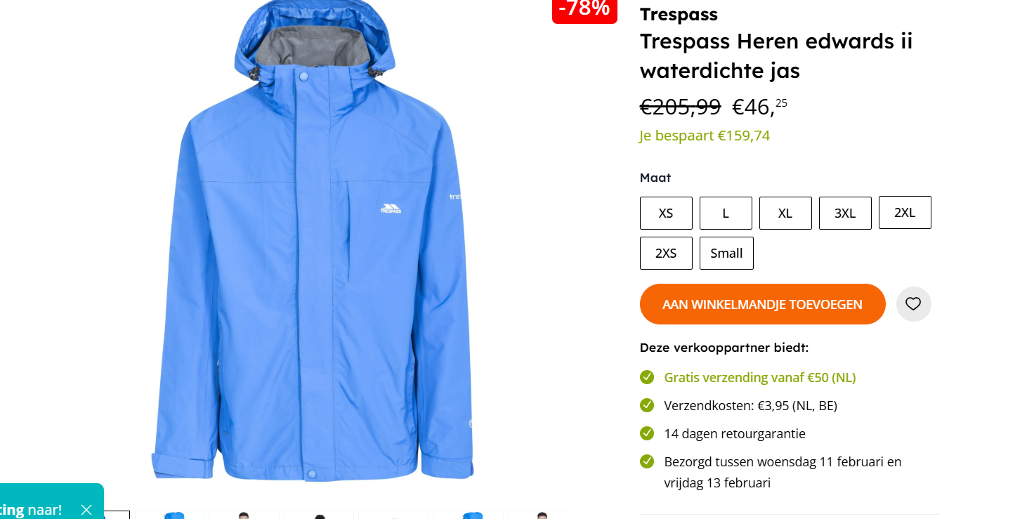 78% korting op Trespass jas