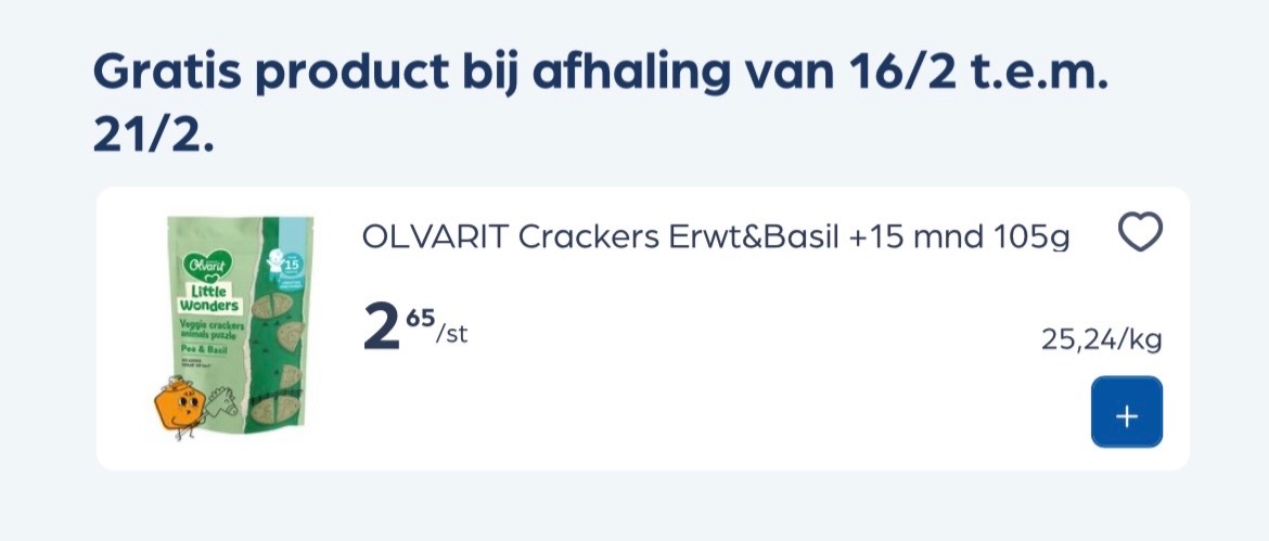 Gratis Olvarit crackers erwt& basil +15 m -105 gram bij Collect en go