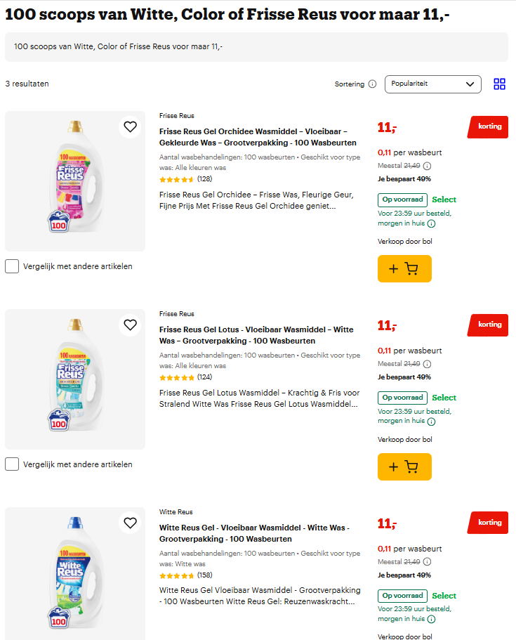 Witte Reus & Frisse Reus 11 cent per wasbeurt