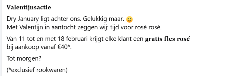 Bij the foodstore in Roeselare gratis fles rosé wijn