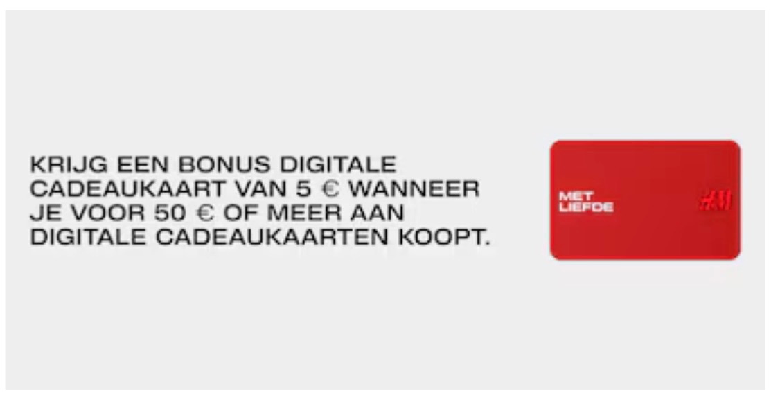 H&M cadeaukaart €50+€5 gratis