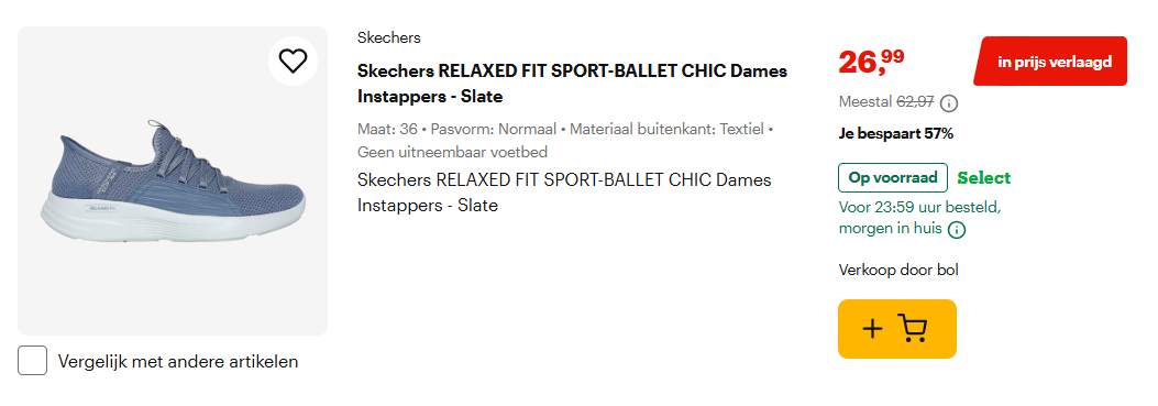 -60% Skechers RELAXED FIT SPORT-BALLET CHIC Dames Instappers