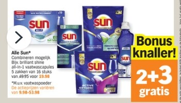 Sun vaatwas producten 2+3 gratis bij Albert Heijn