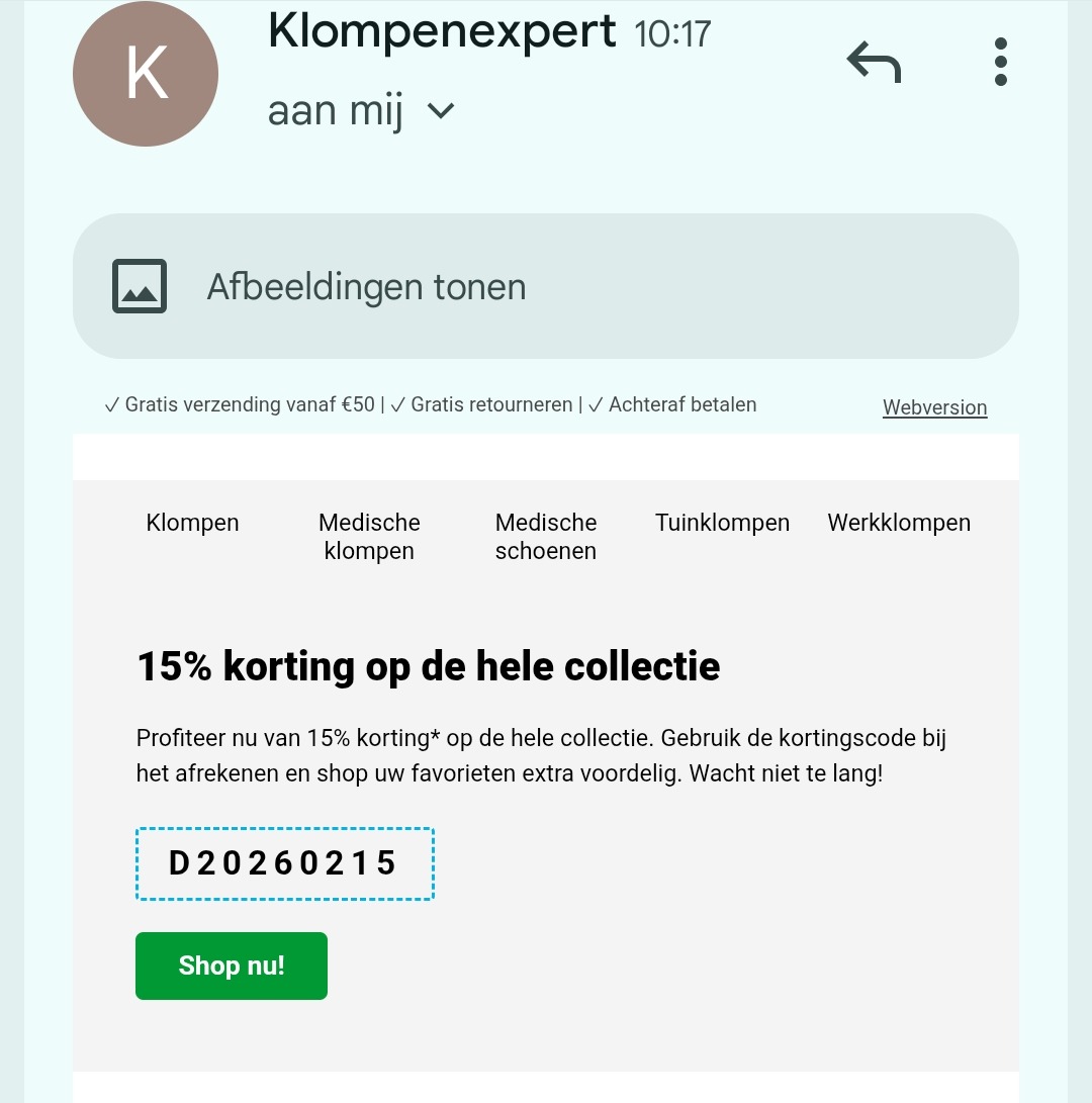 15% korting bij klompenexpert