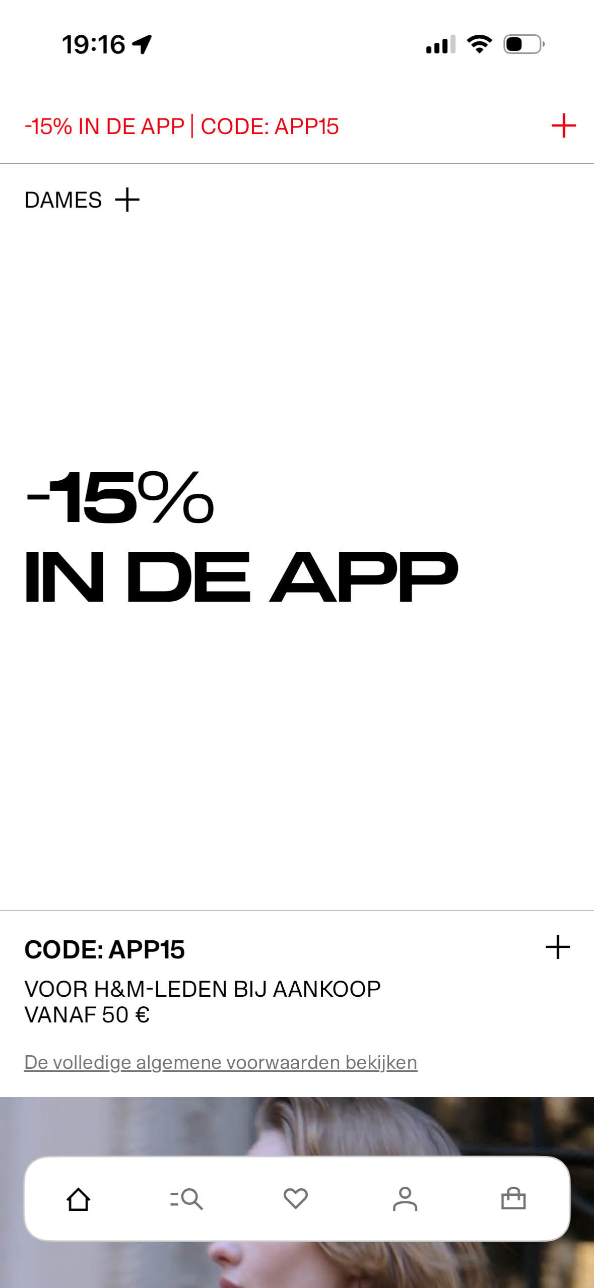 -15% alleen H&M app
