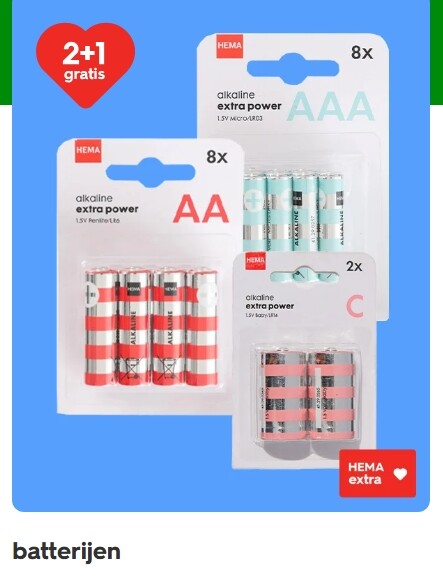 HEMA batterijen 2+1 gratis