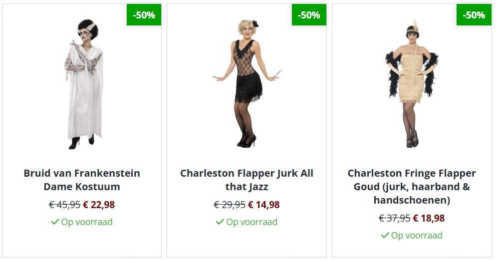 -50% op verkleedkledij en accessoires