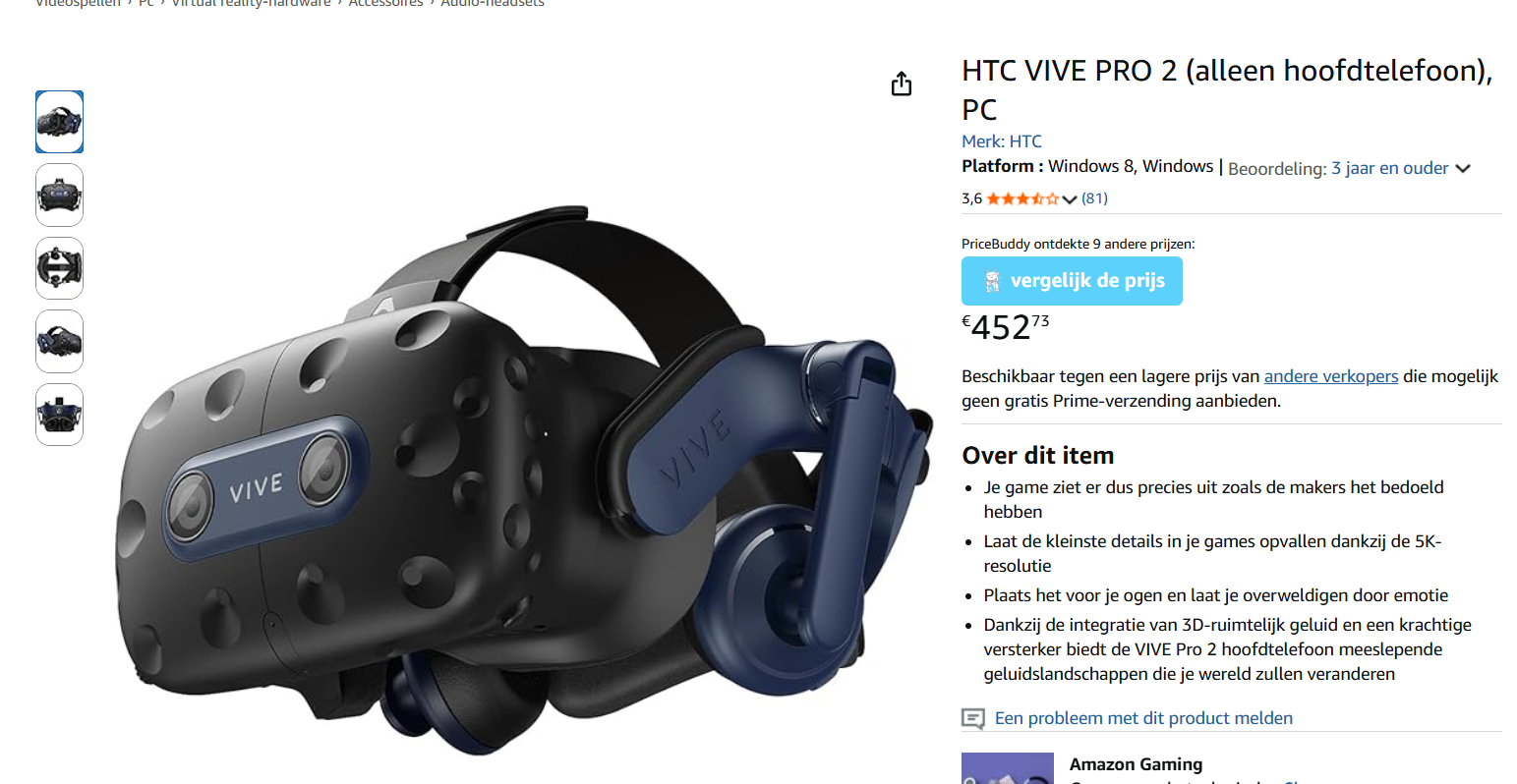 VR-game bril: HTC VIVE PRO 2