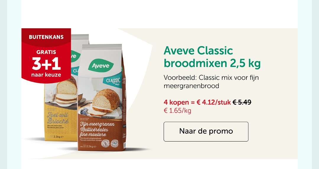 Broodmixen 3 + 1 gratis bij Aveve