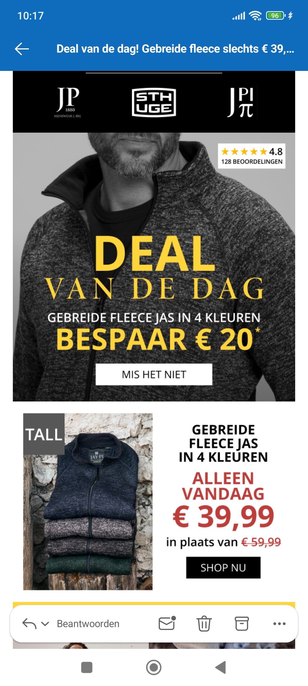 JP1880: fleece €39,99 ipv €59,99