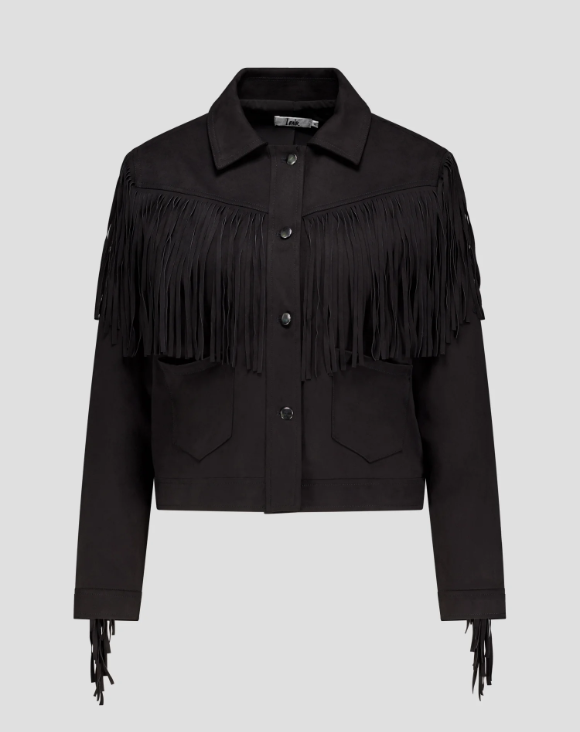 Zwarte vest met franjes -70%