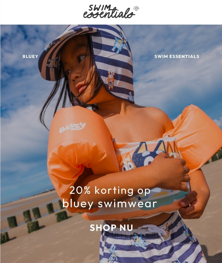 20% korting op Bluey swimwear