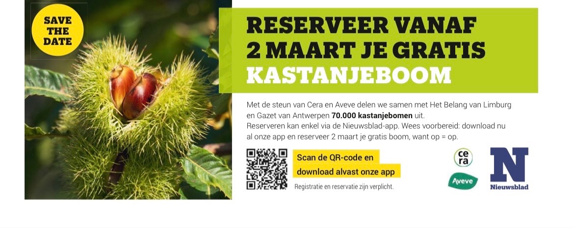 Reserveer vanaf 2 maart 2026 je Gratis kastanje 🌰 boom