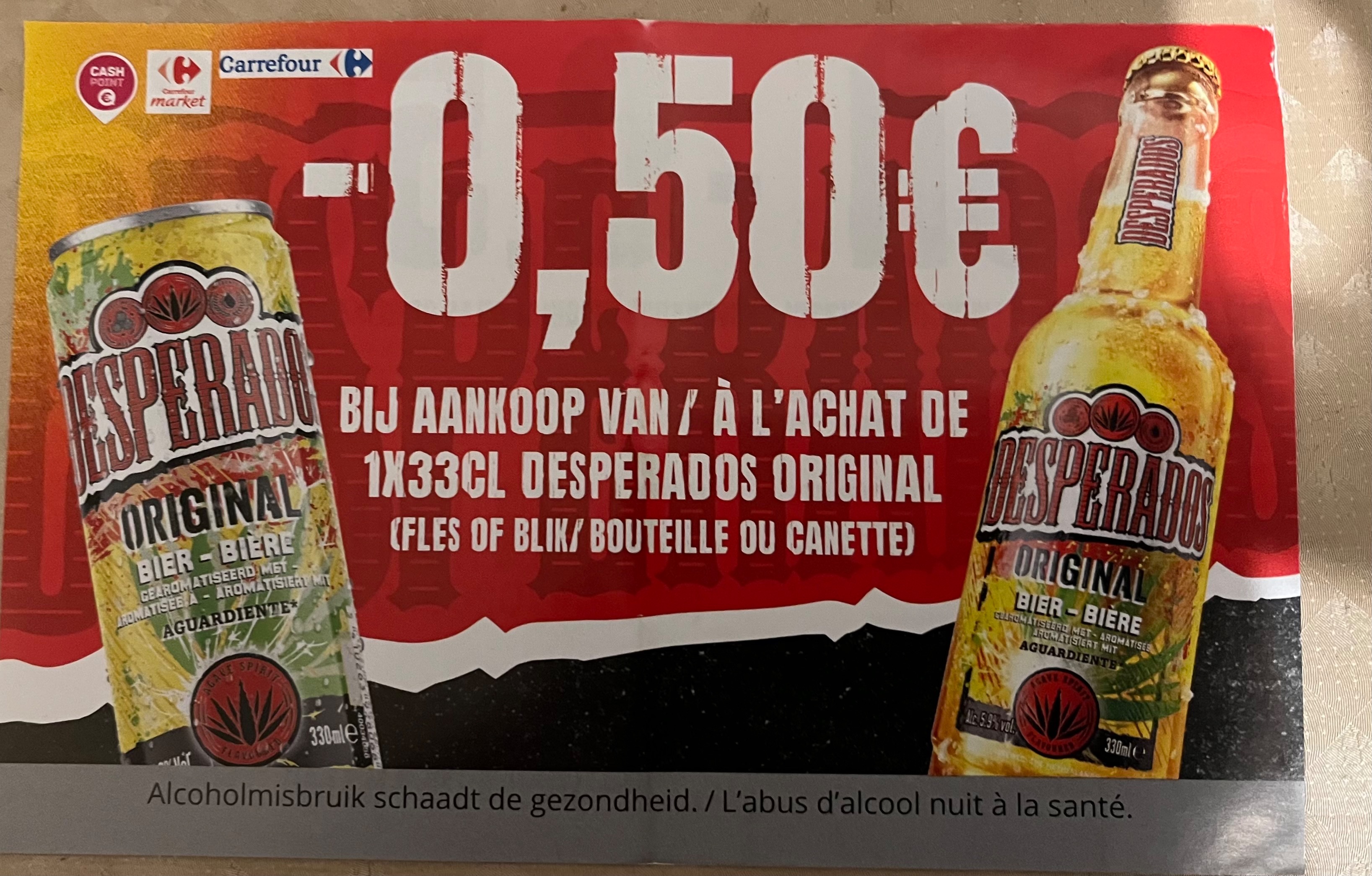 Coupon Desperados aan rek bij Carrefour