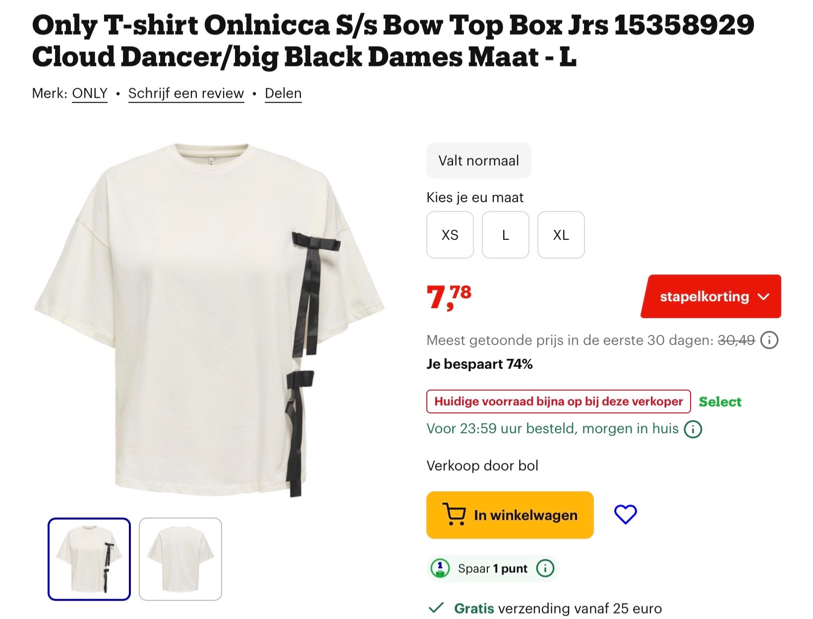 Only T-shirt Onlnicca Dames Maat - XS/L/XL -74%