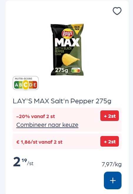Lays chips Max 275 gram goedkoper
