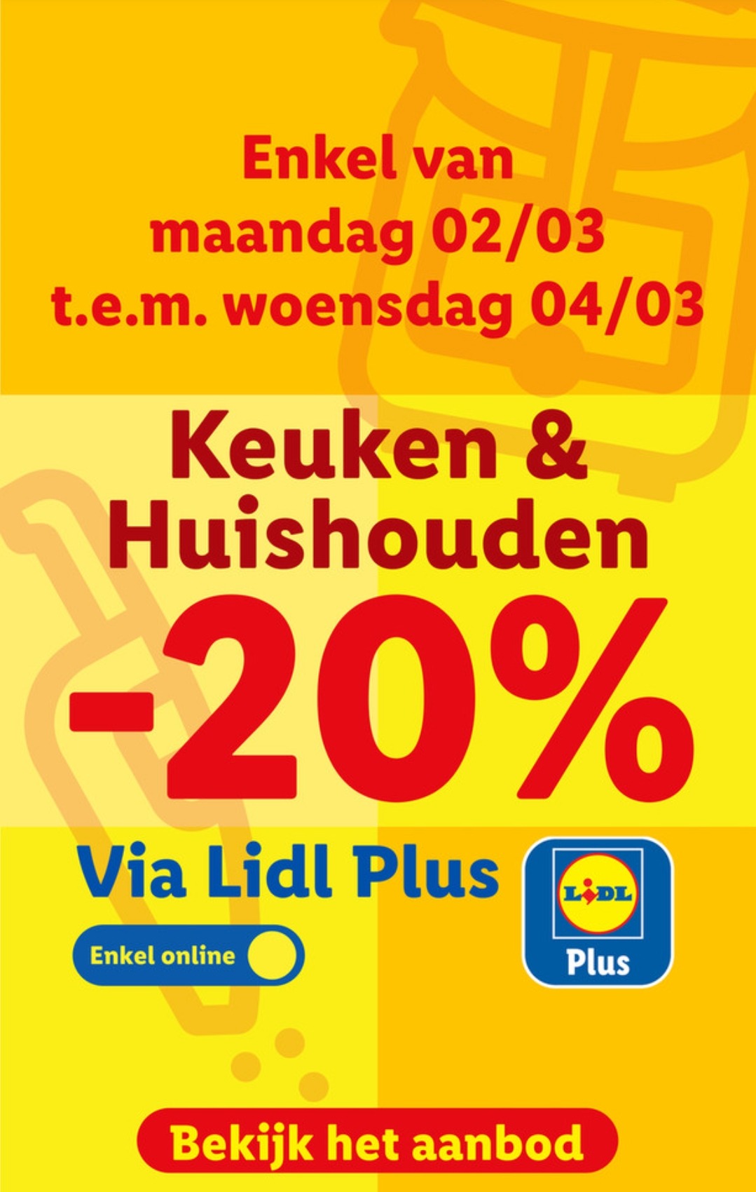 20% korting op keuken en huishouden bij Lidl