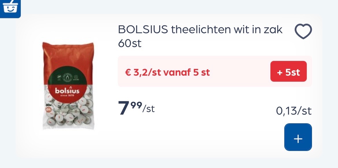 Bolsius theelichten wit in zak 60 stuks -60%