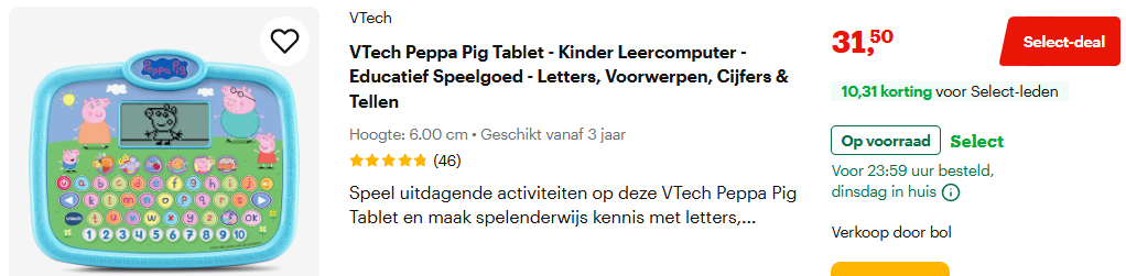 VTech Peppa Pig Tablet goedkoopst met Select 🐽