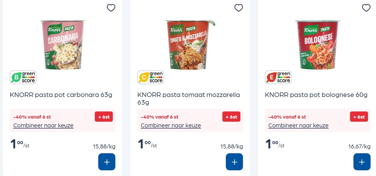 Knorr pastapotten goedkoper bij Colruyt