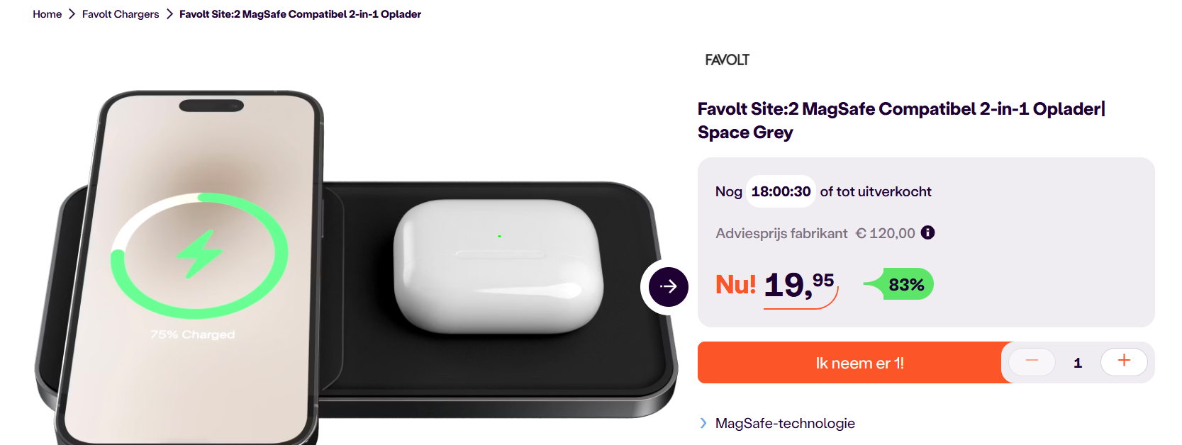 Favolt Site:2 MagSafe Compatibel 2-in-1 Oplader