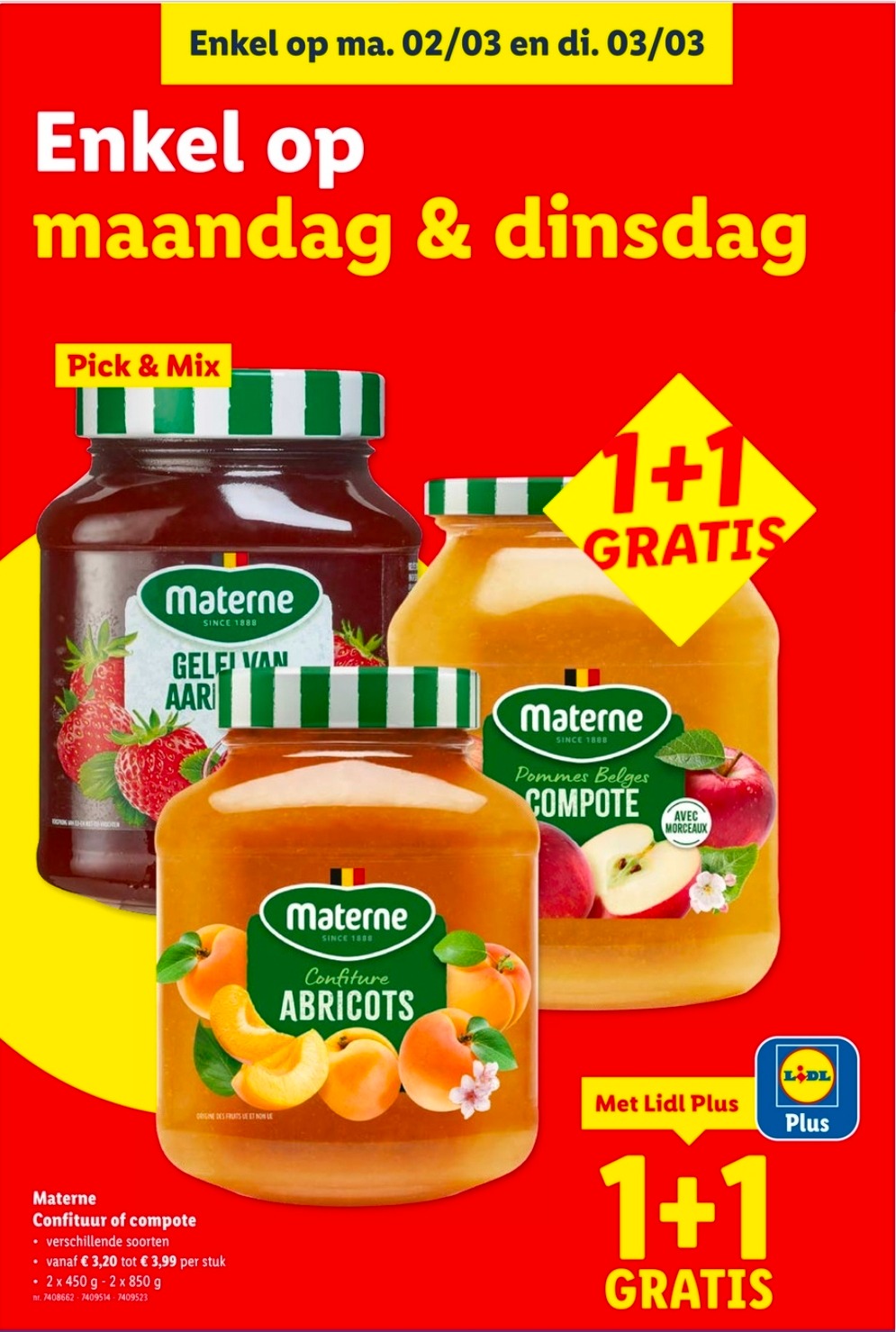 Materne confituur of compote 1+1 gratis