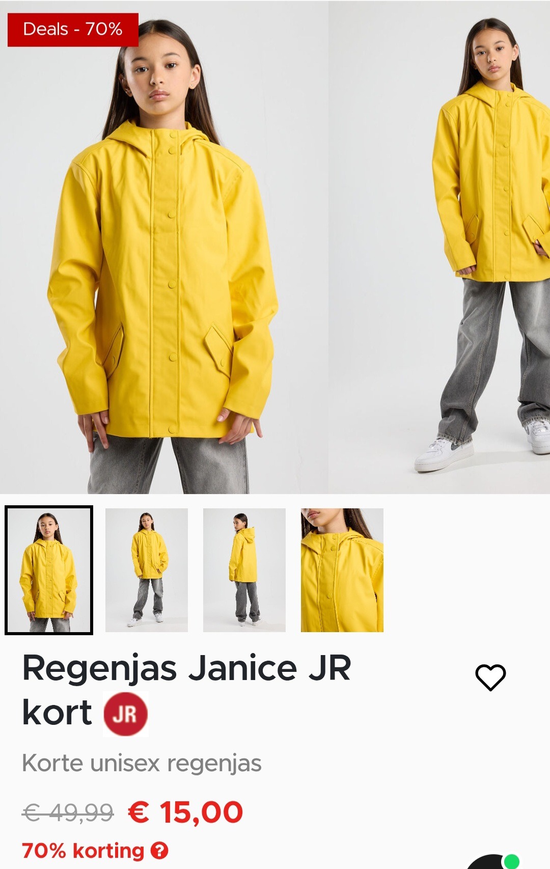 Regenjas Janice JR kort -70%