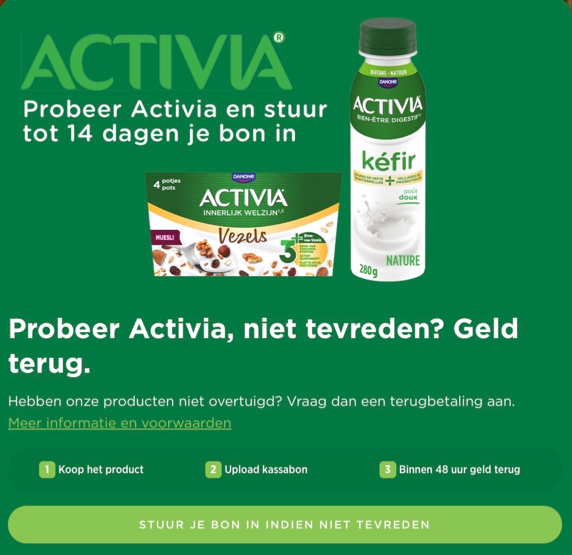 Probeer Activia, niet tevreden? Geld terug.